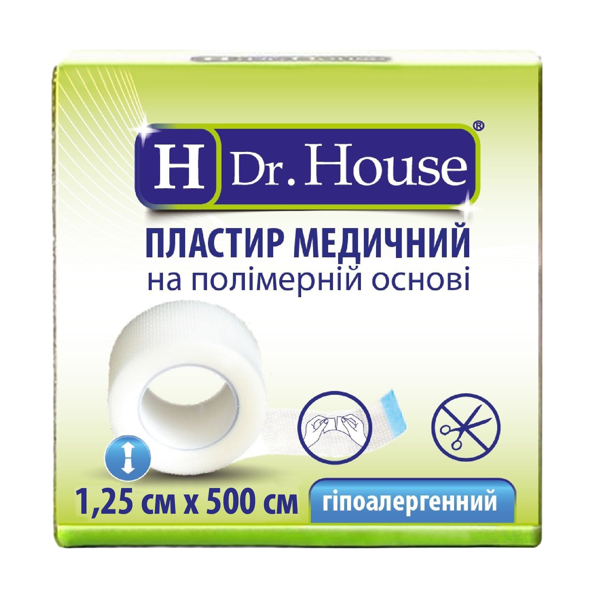 Пластир Dr. House на полімерній основі, у картонній упаковці, 1.25*500 см, 1 шт